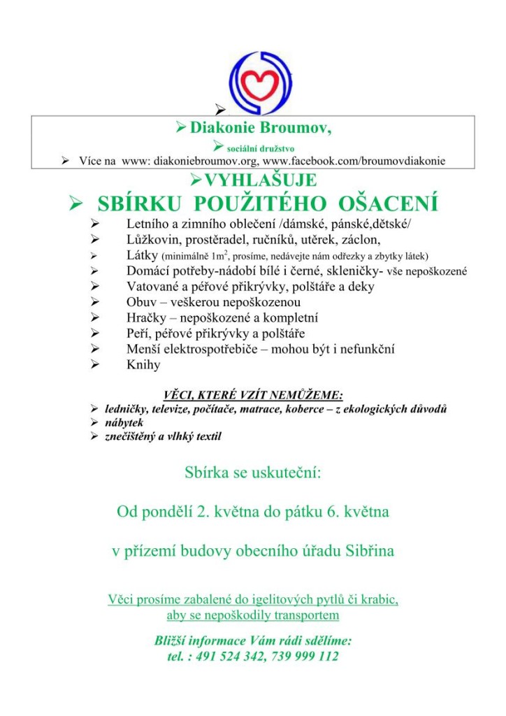 sbírka Diakonie Broumov 2016