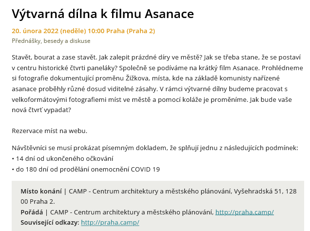 CAMP: výtvarná dílna k filmu Asanace